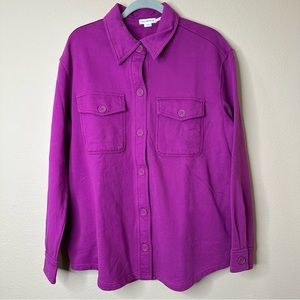 Good American Jacket Women Shacket Fleece Lined Cotton Pockets Size 1/2 Purple